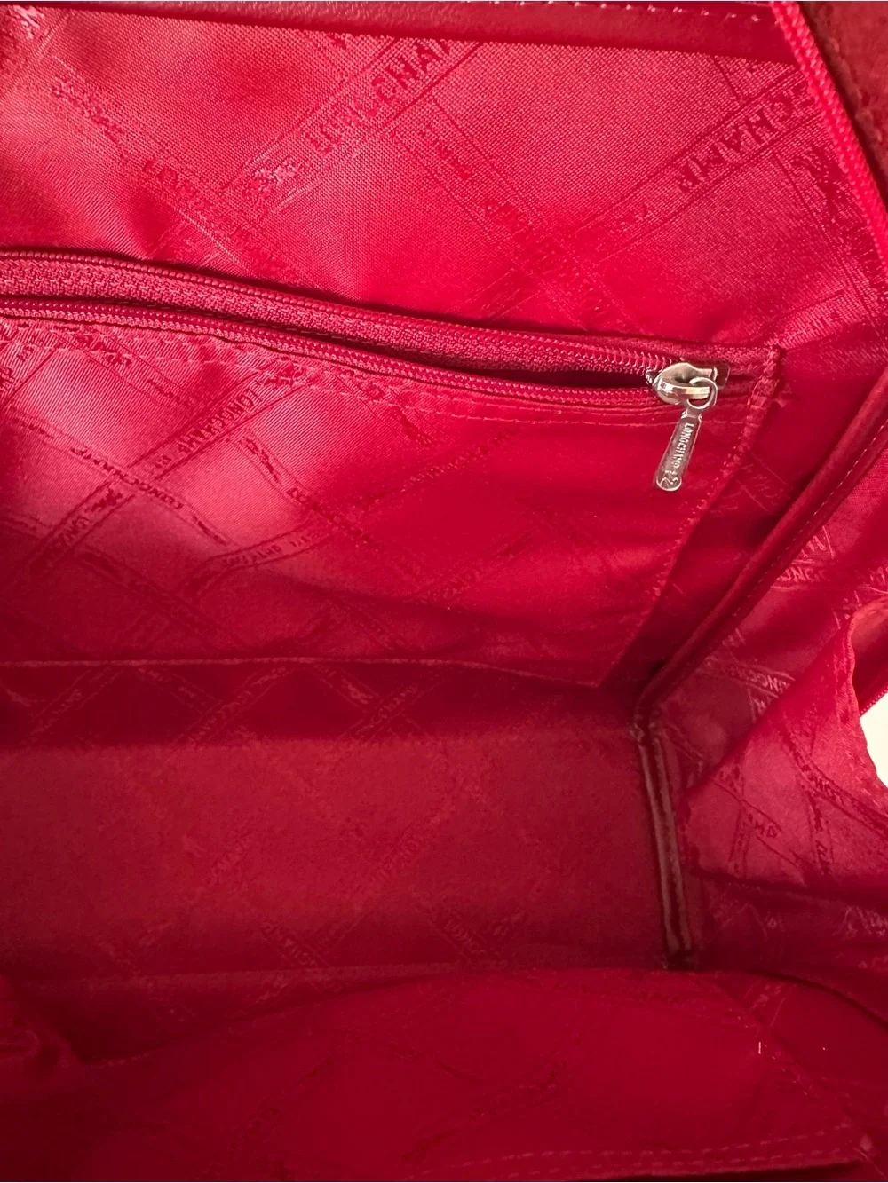 Longchamp Red Patent Leather & Suede Satchel Tote Bag Handbag